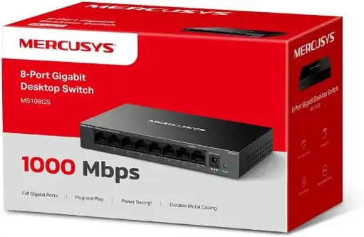TP-Link Mercusys MS108GS Switch Ethernet 8 Porte Gigabit, Sdoppiatore Ethernet, Switch Gigabit per la Casa e l'Ufficio, Plug e Play, Montaggio Desktop, Cassa in Metallo, Durevole e Silenzioso